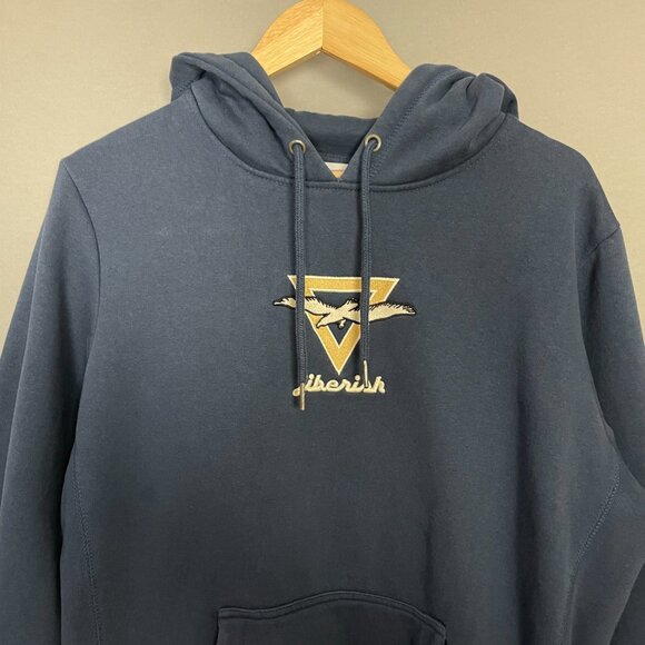 Jiberish Sweatshirt Hoodie Drawstring Size Medium Navy Blue Embroidered Unisex - Picture 3 of 13